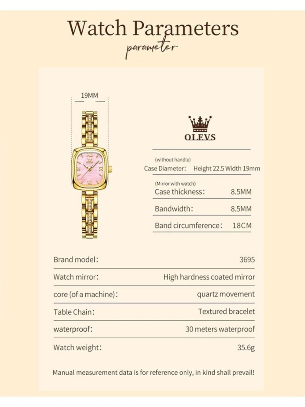 Women's Gold band /Pink dialDiamond Fashion Elegant Chronograph Cute Wrist Watch - Picture 6 of 6